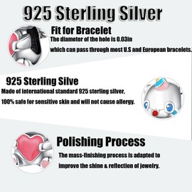 Symretie 925 Sterling Silver Birthstone Charm Bead for Charm Bracelets and Necklaces with 5A Cubic Zirconia Love Heart Birthday Mother's Day Jewelry Gift for Women