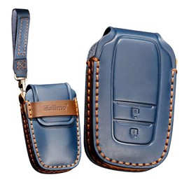 KUNIO Car Key Fob Cover fit for Toyota Harrier Hilux Land Cruiser 200 Series Mirai Mark X 250G Yaris Cross Leather Key Fob Keychain Key Case Key Cover Key Chain 2 Buttons Blue