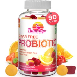 Flamingo Supplements Probiotic Gummies Sugar Free- 3 Billion CFU Reduce Gas, Bloating - Probiotics for Women, Kids and Mens Probiotic- Bacillus Coagulans- Natural, Vegan, Vegetarian, Kosher, Halal ?0 Gummy Probiotics