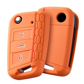 OATSBASF OATSBASF Car Key Case For VW, Key Case Compatible with VW Golf 7 MK7Silicone Key Case, Key Box Cover for VW Polo, Skoda, Tiguan, 3 Buttons (G-Orange)