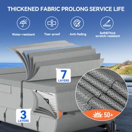 Tuszom Pop Up Camper Cover, 7 Layers Waterproof Folding Camping Trailer Cover for Snow Upgraded Tearproof RV Cover with 5+2 Windproof Strapsand Storage Bag (Gray, 8'-10' Length)