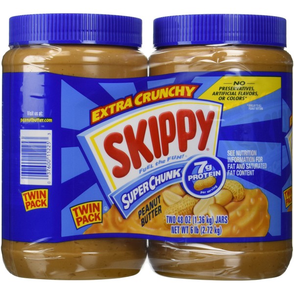 Skippy Extra Crunchy Peanut Butter Super Chunk Twin Pack Two 48 Ounce Jars