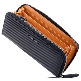 VISOUL Wallet, carbon leather black. camel