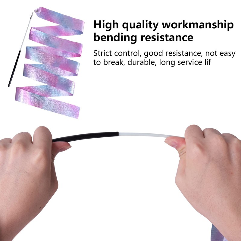 Dewocke 2PCS Gymnastic Ribbon 2M with Wand, Sparkling Dance Ribbon,