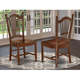 East West Furniture Dover Dining Room Chairs with Wood Seat-Finished in Mahogany (Set of 2)