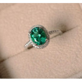 MAIHAO Fashion Jewelry 925 Silver Oval Emerald Peridot Ring Women Wedding Engagement Size 6-10 (US Cold 10)