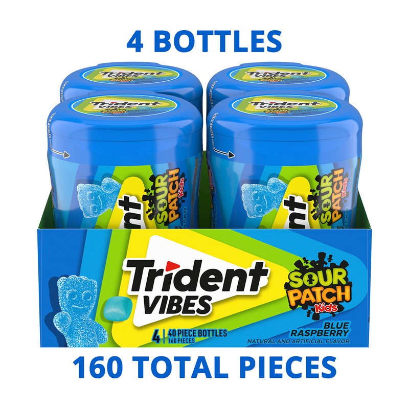 Trident Vibes SOUR PATCH KIDS Blue Raspberry Sugar-Free Chewing Gum,