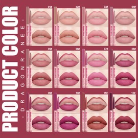 KTouler 12Pcs Mauve Series Matte Gel Lip Liner Set,Rich Velvety Long Lasting Lip Contour Pencil,Longwear Creamy Lip Liner for Natural-Looking Definition