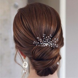 Allereya Silver CZ Pearl Flower Hair Clip - 1 Count (Pack of 1) - Female - Teen Girls & Women - Wedding & Prom - Classic Style - Floral Theme - All Hair Types - Metal Material - Bar Closure
