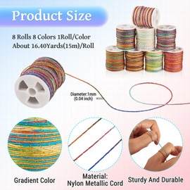 Cheriswelry - 8 rollos de 1 mm, hilo metálico, cuerda trenzada de nailon, cuerda de anudación china para bricolaje, kumihimo, macramé, borla de macramé, pulsera, collar, fabricación de joyas, 16.4