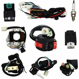 Complete Wiring Harness Kit ATV Wire Harness Aftermarket Replacement Parts Fit for Tao tao 50cc 70cc 110cc 125cc ATV Quad 4 Wheeler Dirt Bike with Electrics Stator Coil CDI Solenoid Relay