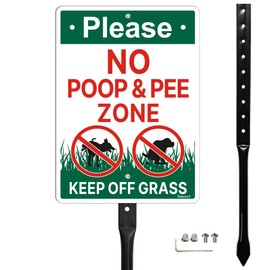Smeryl No Poop and Pee Zone Sign with 17.7" Stake for Lawn, 10” x 7” Keep Off Grass Sign, Keep Dogs Off Lawn Signs, Rust-Free Aluminum, Weatherproof, Easy to Install, 1 Pack