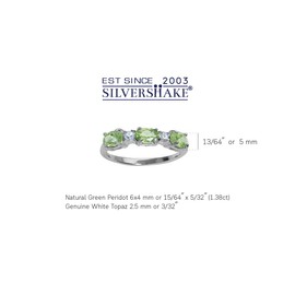Silvershake 3 Stone White Gold Plated 925 Sterling Silver Ring, 925 String Silver, natural green peridot & white topaz