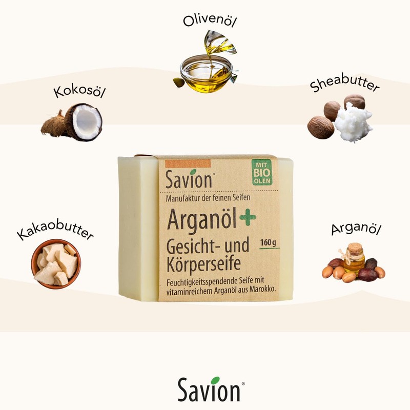 Savion Body soap, argan oil plus, vegan, palm oil-free, 160
