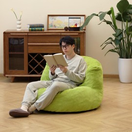 N&V Large Crescent Bean Bag Chair, Adult Size Bean Bag Sack, Foam Filling, Soft Premium Corduroy Bean Bag for Living Room Bedroom Dorm and Office (Lime)