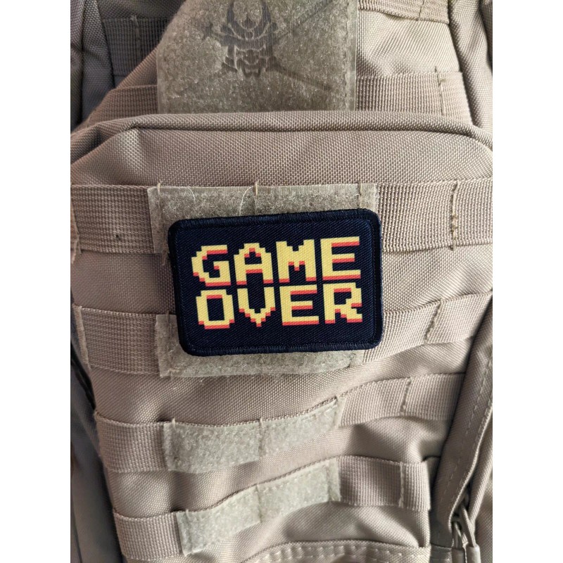 game over gaming 8-bit text 2"x3" hook & loop tactical