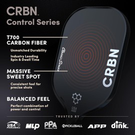 CRBN Pickleball - CRBN1 Paddle - USAPA Approved Carbon Fiber Pickleball Paddle with Included Paddle Cover (White Logo, 14mm Thick)