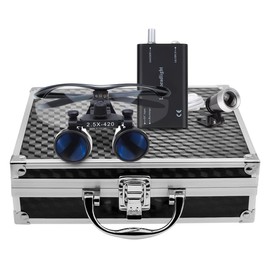 Zgood Portable Surgical Medical Binocular Loupes 2.5×420mm Optical Glasses with 3W LED Headlight Lamp + Aluminum Box (Black)