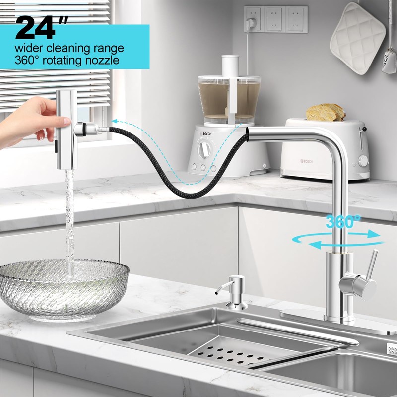 AVSIILE Waterfall Kitchen Faucets with Pull Down Sprayer & Soap