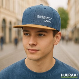 Huuraa Snapback Cap Sauerländerin mit Herz Geschenk Denim Sauerländerin Präsent
