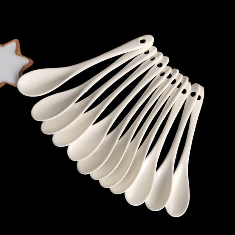 5 Inch White Ceramic Coffee Spoon with Long handle, Small