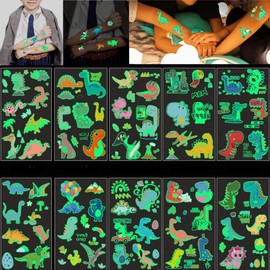 Dino Tattoo Children, 10 Sheets Luminous Tattoos for Children, Waterproof Temporary Tattoos Children, Children's Birthday Party Gift Decorations