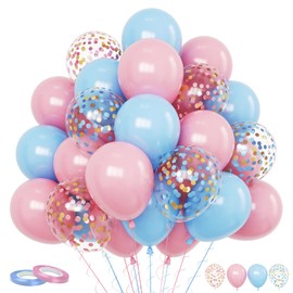 Funhot Pink and Blue Balloons Set, 60PCS Gender Reveal Balloons, 12Inch Pastel Pink Blue Latex Balloons Confetti Balloons for Boys or Girls Birthday Baby Shower Wedding Gender Reveal Party Decorations
