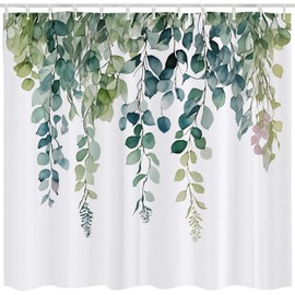 Qucarder Green Leaves Shower Curtain Eucalyptus Bath Curtain Waterproof Shower Curtains for Bathroom Decor with 12 Hooks 72x72 Inch