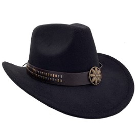 Sandy Ting Men & Women's Felt Wide Brim Western Outback Style Classic Cowboy Hat, Black, One Size