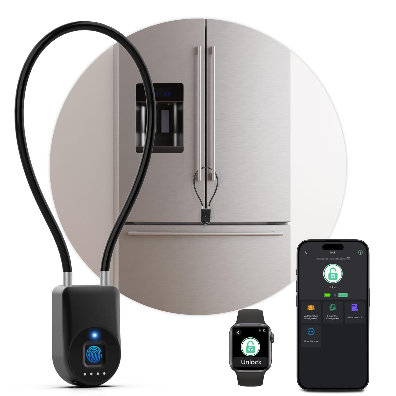 Dhiedas Fingerprint Cable Lock, Fridge Locks with Fingerprint Bluetooth ...