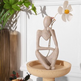 Home Decor Thinker Statue Ornaments Gold Decor Abstract Art Sculpture, Golden Resin Collectible Figurines For Home Living Room Bathroom Decorative Home Accessories (A-Sandstone-Right)