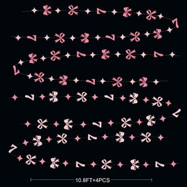 Glitter Pink 7th Bow Birthday Decorations Hot Pink Conquette Bow Garland Streamer Banner Backdrop for Girls Happy 7th Birthday Slayin' Since 2019 Cheers to 7 Years Old Anniversary Party Supplies