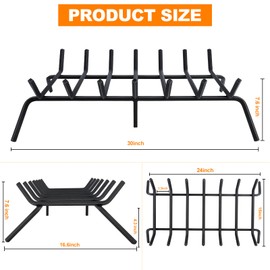 Luoieo Fireplace Grate,Fireplace Log Holder,30 inch Heavy Duty Solid Cast Iron FIrewood Log Burning Rack for Inside The Fireplace Accessories Outood Fire Pit Kindling Fireplace Tools