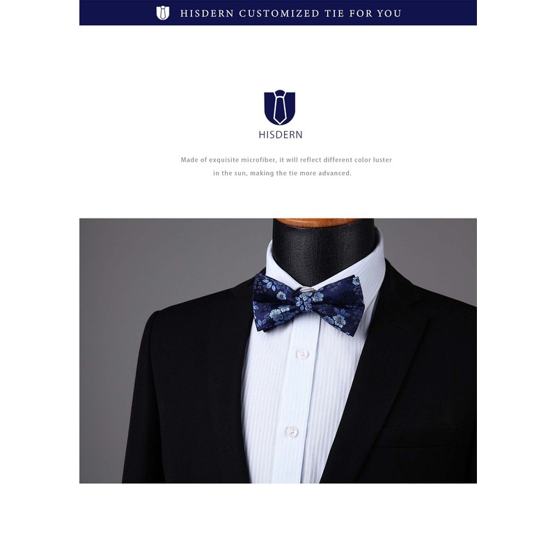 HISDERN Men's Bowtie, One-Touch Bowtie, with Chief, Adult, Weddings, Hook