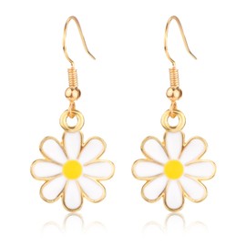 Daisy Flower Earrings for Women, Cute Sunflower Small Dangle Drop Earrings Gold Minimal Vintage Daisy Flower Hook Earrings Statement Jewelry Gift for Girls Teen Sweet Earrings