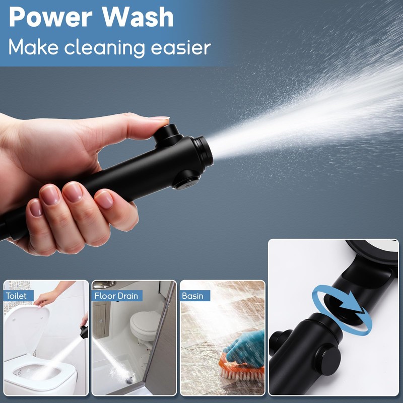 5+1 Mode High Pressure Replacement Black RV Shower Head with
