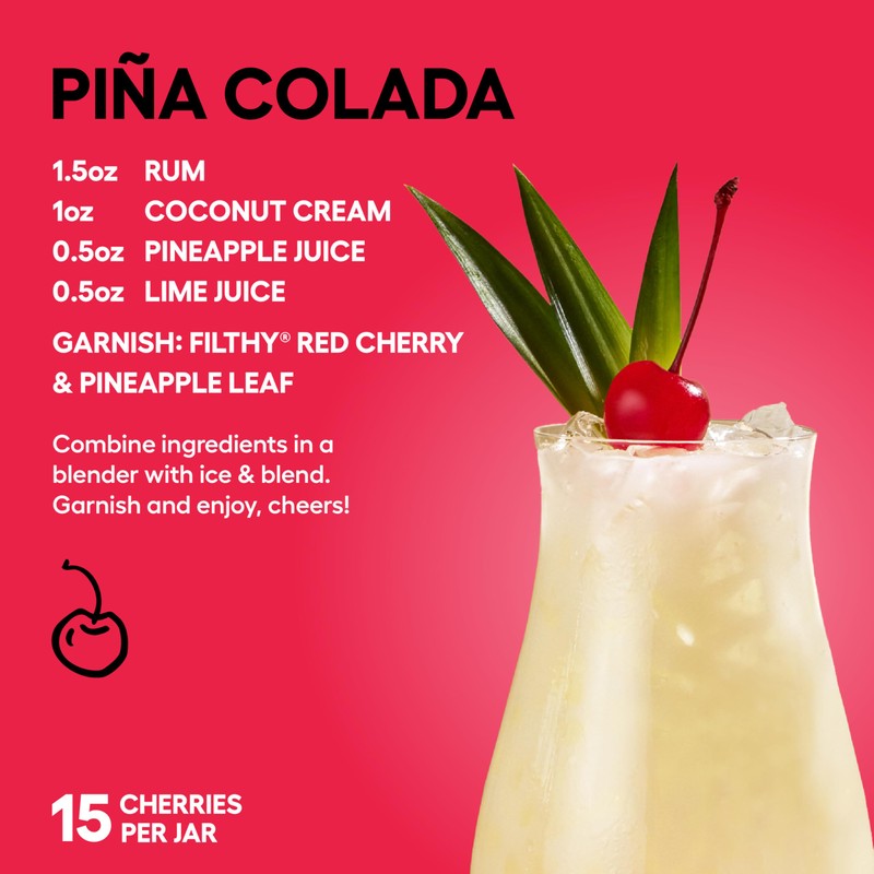 Filthy Red Maraschino Cocktail Cherries, Premium Cocktail Garnish, Long Stemmed