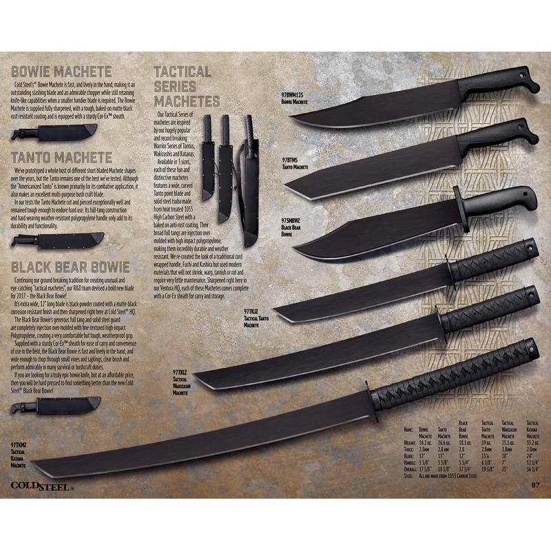 Cold Steel Tactical Tanto Machete 19-3/8" Length, Black, 13", One