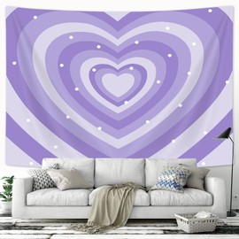 Drgilau Cute Purple Aesthetic Tapestry For Girl Bedroom, Purple Heart Shaped 2000s Hippie Wall Decor Tapestries, Woman Teen Girls Room Art Tapestry for College Dorm Living Room Decor 40X30 Inch