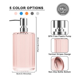 3 Pack Glass Soap Dispenser 17 Oz Versatile Lotion Liquid Soap Dish Dispenser Hand Soap Dispenser with Pump for Bathroom, Countertop, Kitchen, Laundry Room (Pink)