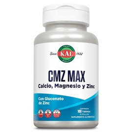 KAL CMZ Max Calcio Zinc y Magnesio Diario Minerales  100 Tabletas, Suplemento Para Mujer y Hombres, Calcio, Magnesio Oxido, Gluconato de Zinc, Vegano 