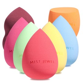 MIST JEWEL | Esponjas maquillaje de gota, biselada y plana 7 piezas | Beauty blender sponges - Aplica polvos, cremas, sombras o makeup corrector varios colores