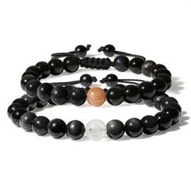 COAI Obsidian Partner Bracelet with Sunstone Moonstone, Stone, Moonstone Obsidian Moonstone Obsidian Sun stone