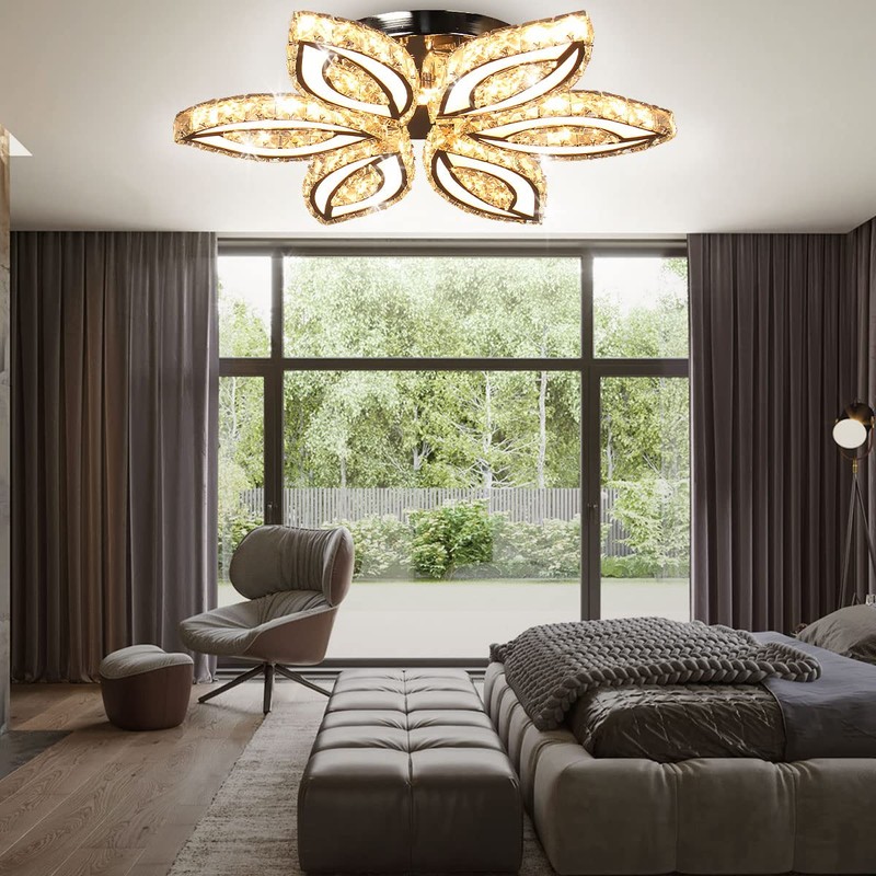 CLAIRDAI 20" Dimmable Modern Crystal Chandelier Flower Led Ceiling Light