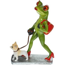 Happyyami Frog Walking Dog Ornament Glass Animals Lawn Decor Table Decorations Frog Ornament Frog Figurine Garden Frog Statue Frog Decoration for Home Table Frog Decor Resin Frog Craft