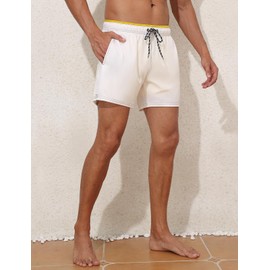 unitop Swim Trunks with Compression Liner Quick Dry 2 in 1 Bathing Suit Beach Board Shorts with Zipper Pockets Light Yellow 36