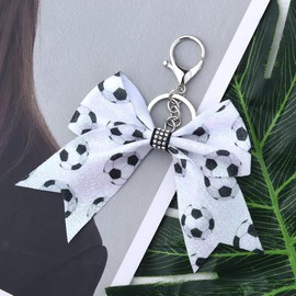 Cheer Bow Keyring Cheerleading Gifts for Girls Women Football Glitter Keychain for Backpack Bag Cheerleading Cheerleader Keyring for Girls Women Cheer Gifts for Football Lovers Christmas Gifts