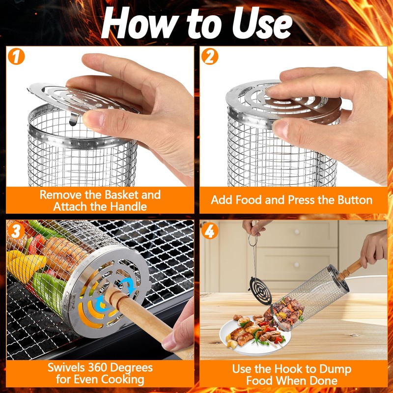 Farerkass Rolling Grill Basket, Pack of 2 Rolling Grill Baskets,