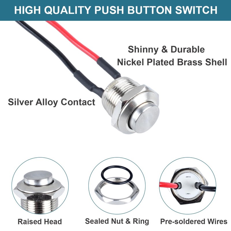 DMWD 2pcs 12mm Super Mini Metal Waterproof Anti-Vandal Momentary Push