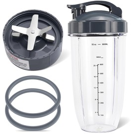 5 Pieces Blender Replacement Parts Extractor Blade and 32oz Cup for NutriBullet 600w & 900w Series, Including 1 Flip-Top to-Go Lid and 2 Rubber Gaskets